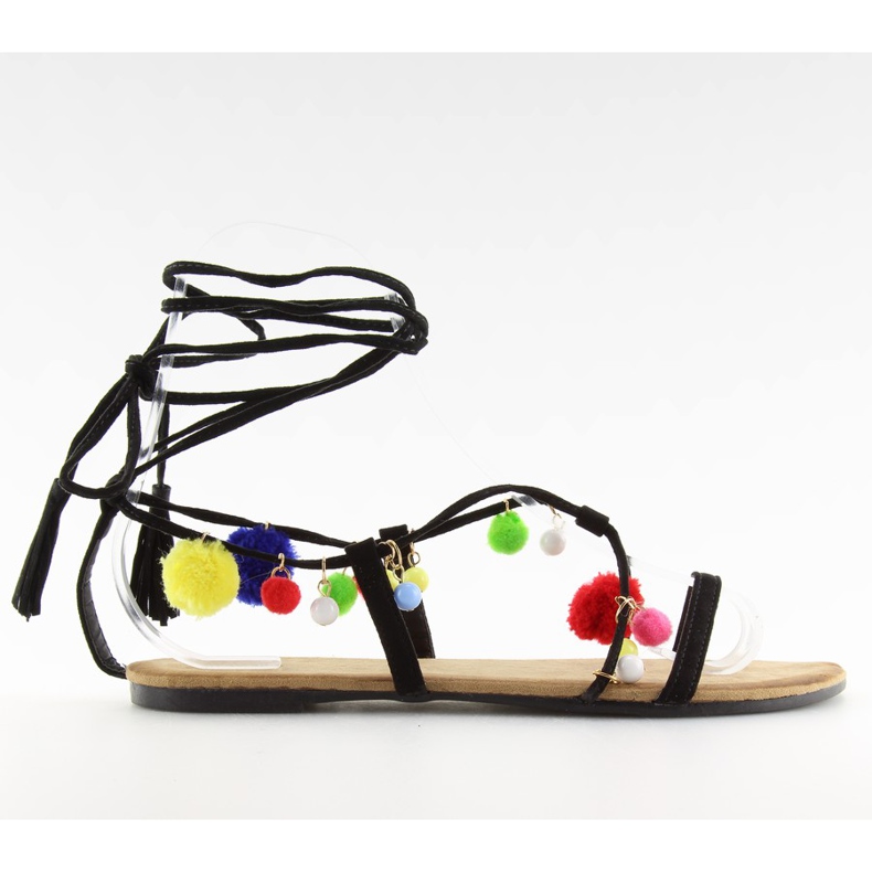 Svarta sandaler med pompoms 6009 svart