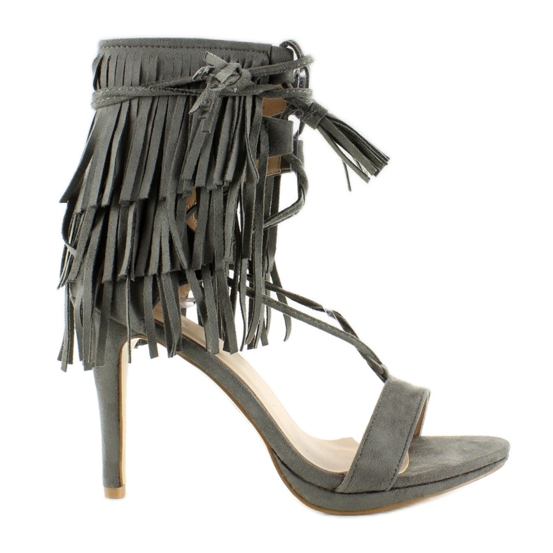 Högklackade sandaler med fransar 8125 Grå