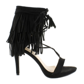 Högklackade sandaler med fransar 8125 Svart