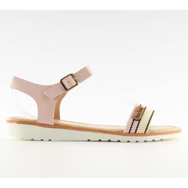 Rosa sandaler på platt sula J1024