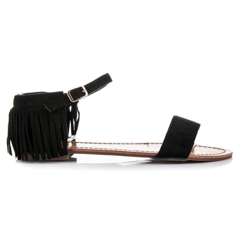 Queen Vivi Platta sandaler med fransar svart