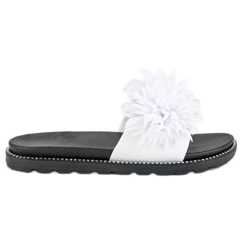 Tofflor med pompom vit