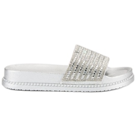 Silver tofflor med kristaller grå