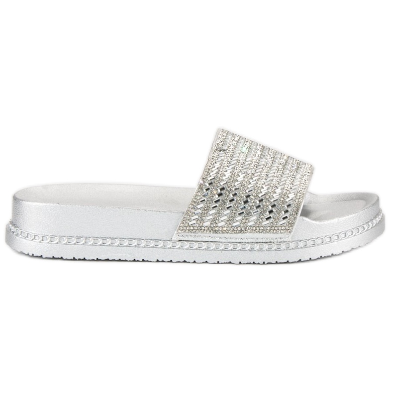 Silver tofflor med kristaller grå