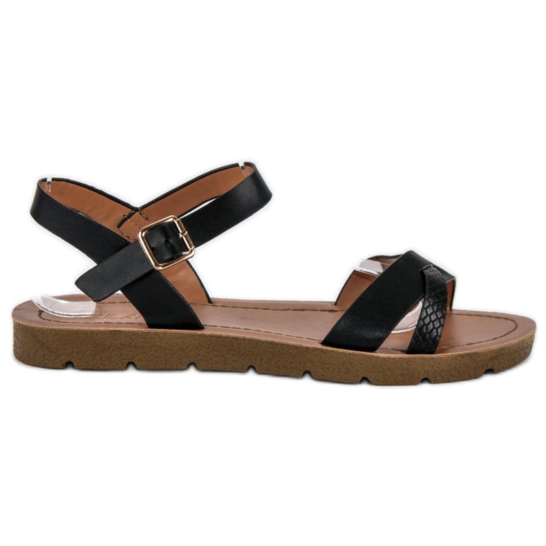 Svarta platta sandaler