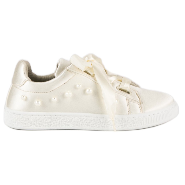 Satin Sneakers Med Pärlor beige