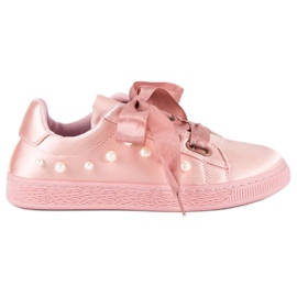 Satin Sneakers Med Pärlor rosa