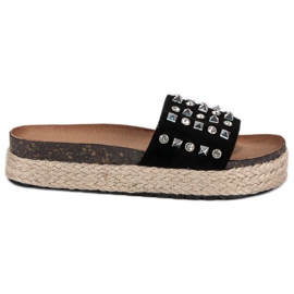 L. Lux. Shoes Espadrillos flipflops med dubbar svart