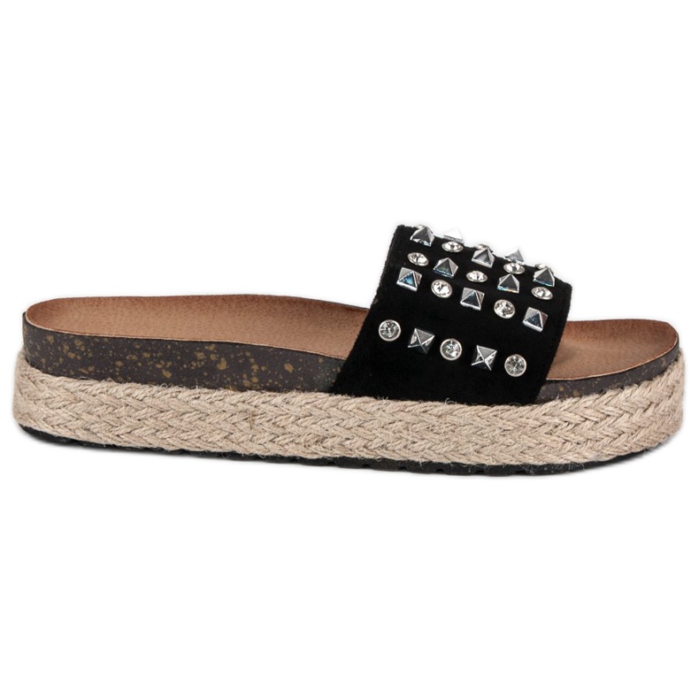 L. Lux. Shoes Espadrillos flipflops med dubbar svart
