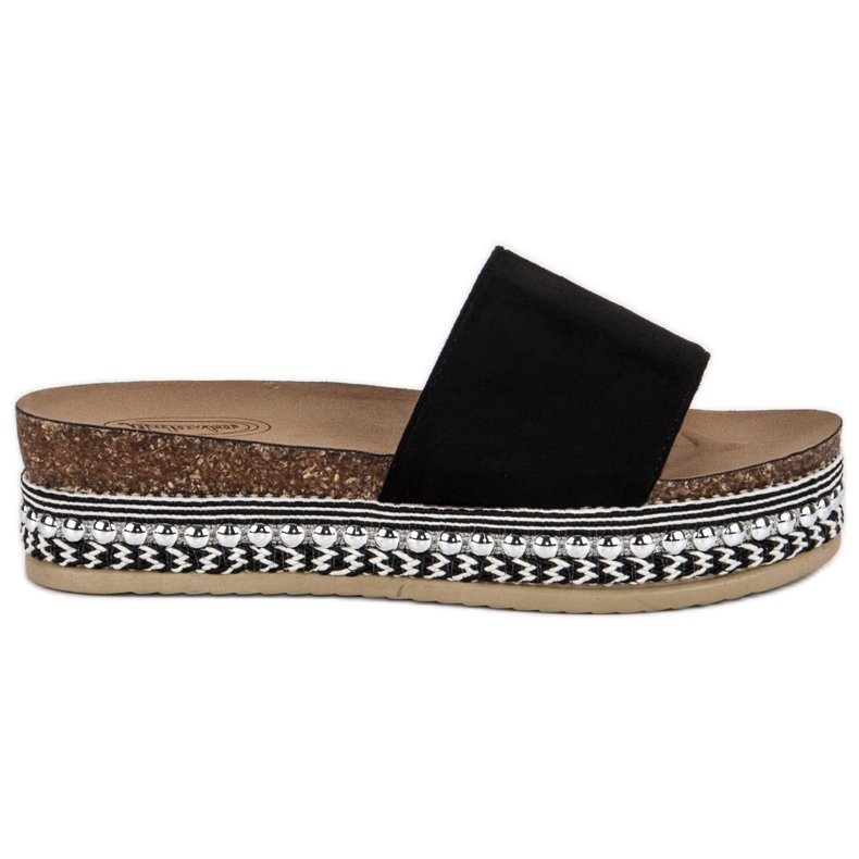 Boho mocka tofflor svart