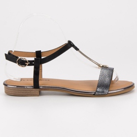 L. Lux. Shoes Svarta platta sandaler