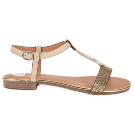 L. Lux. Shoes Beige platta sandaler brun gul