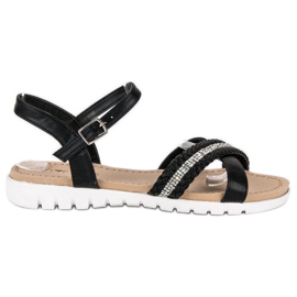 Top Shoes Svarta platta sandaler