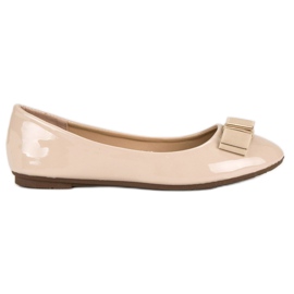 Lackade ballerinor med rosett brun