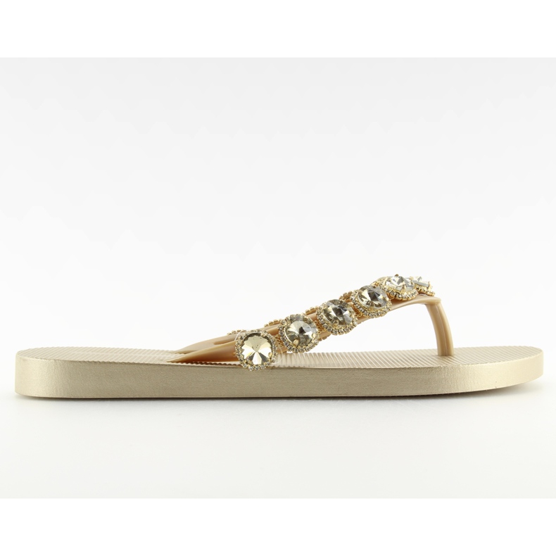 Eleganta flip-flops med stenar guld JH69 gyllene