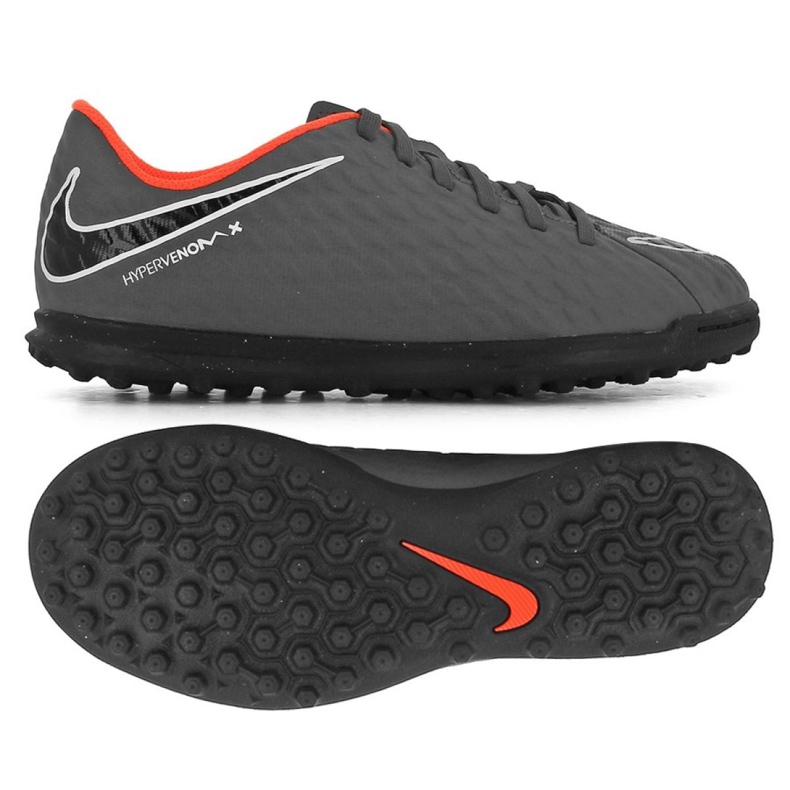 Nike Hypervenom PhantomX 3 Club Tf Jr AH7298-081 fotbollsskor grå / silver, orange, grå / silver grå