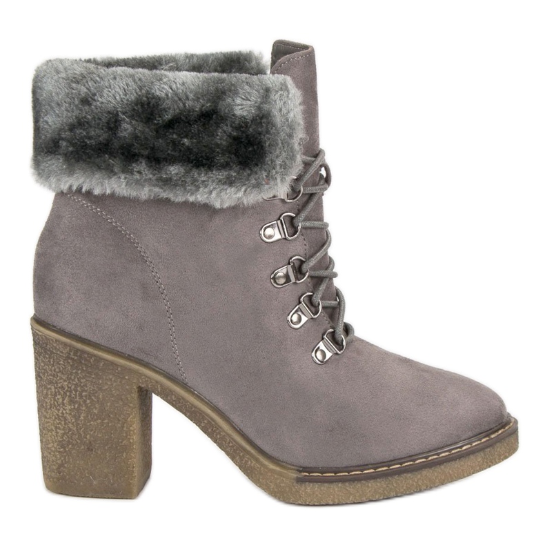 Seastar Snörstövlar med päls grå