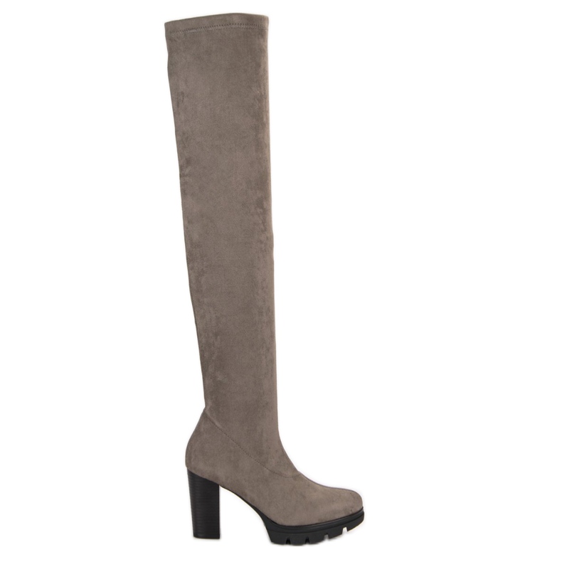 Vinceza Grå mocka lårstövlar