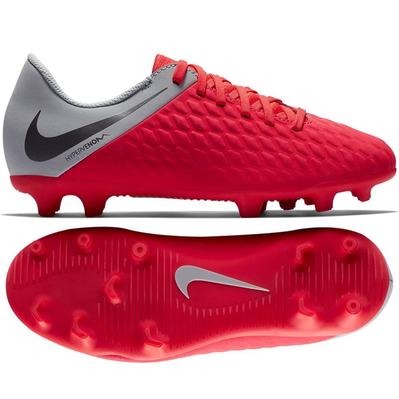 Nike Hypervenom Phantom 3Club Fg Jr AJ4146-600 fotbollsskor mångfärgad röd