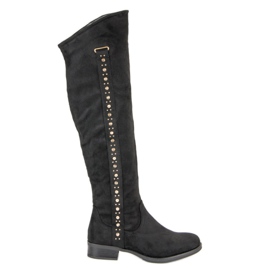 Super Me Mocka stövlar med platta klackar svart