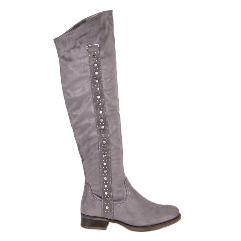 Super Me Mocka stövlar med platta klackar grå