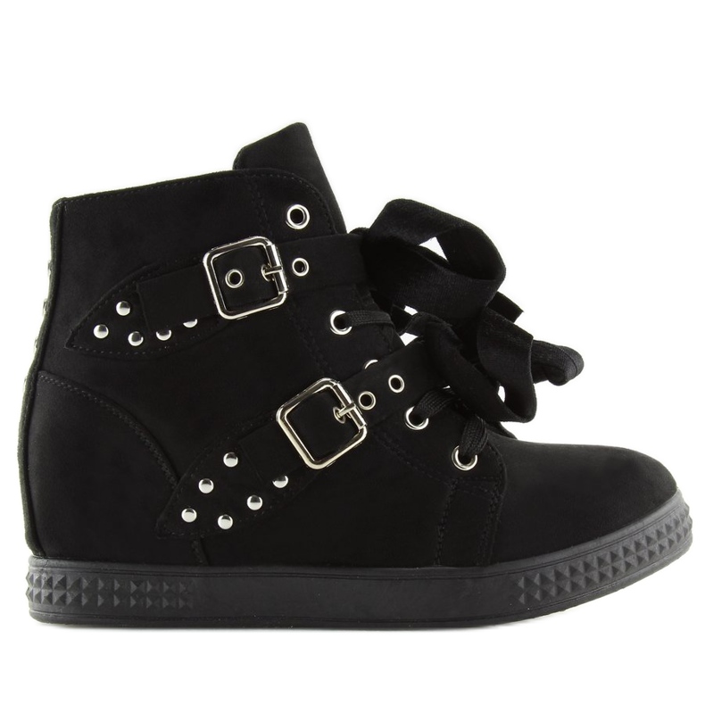 Svarta stövlar på en dold kilklack 7-X8029A Svart