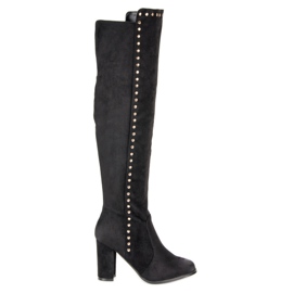 Eleganta VINCEZA mocka lårstövlar svart