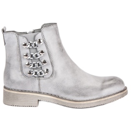 Forever Folie Gråa stövlar med platta hälar