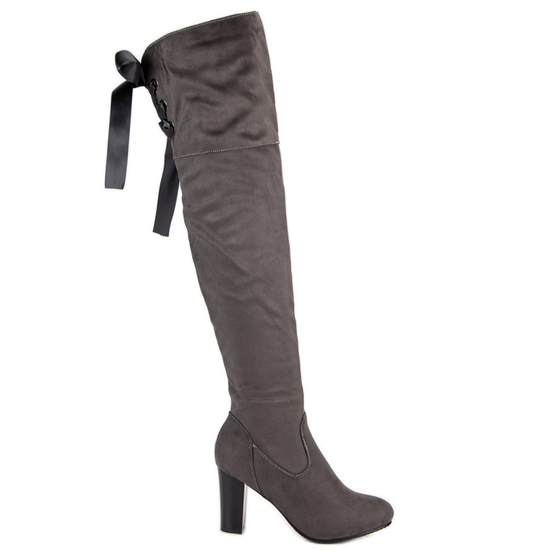 Forever Folie Eleganta högklackade lårhöga stövlar grå