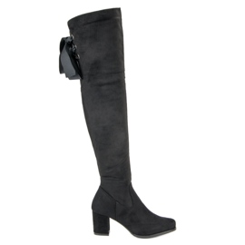 Queentina Eleganta högklackade lårhöga stövlar svart