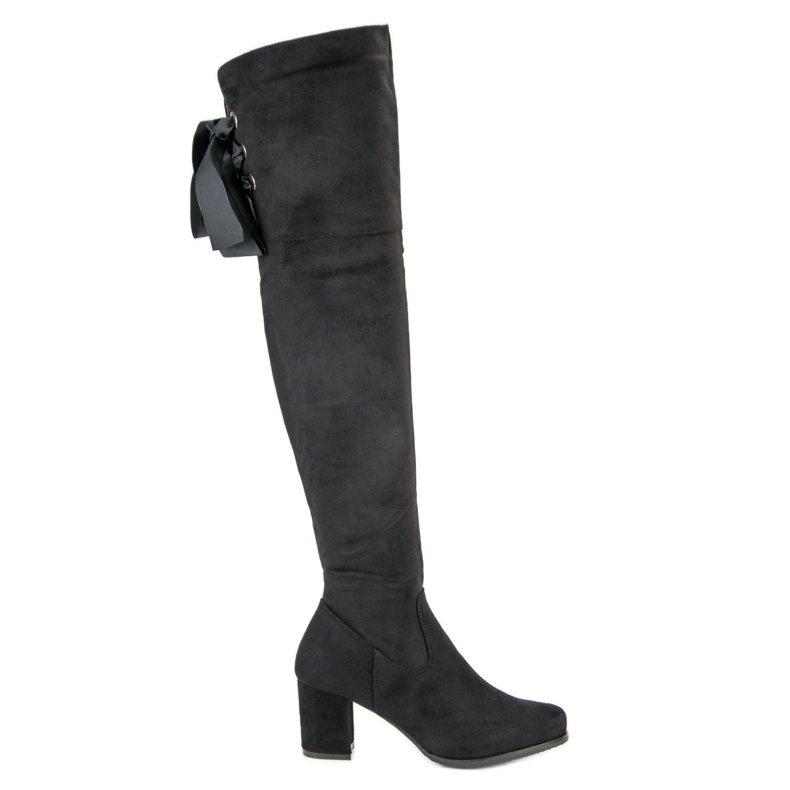 Queentina Eleganta högklackade lårhöga stövlar svart