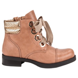 Bestelle Pulverstövlar på en platt häl rosa