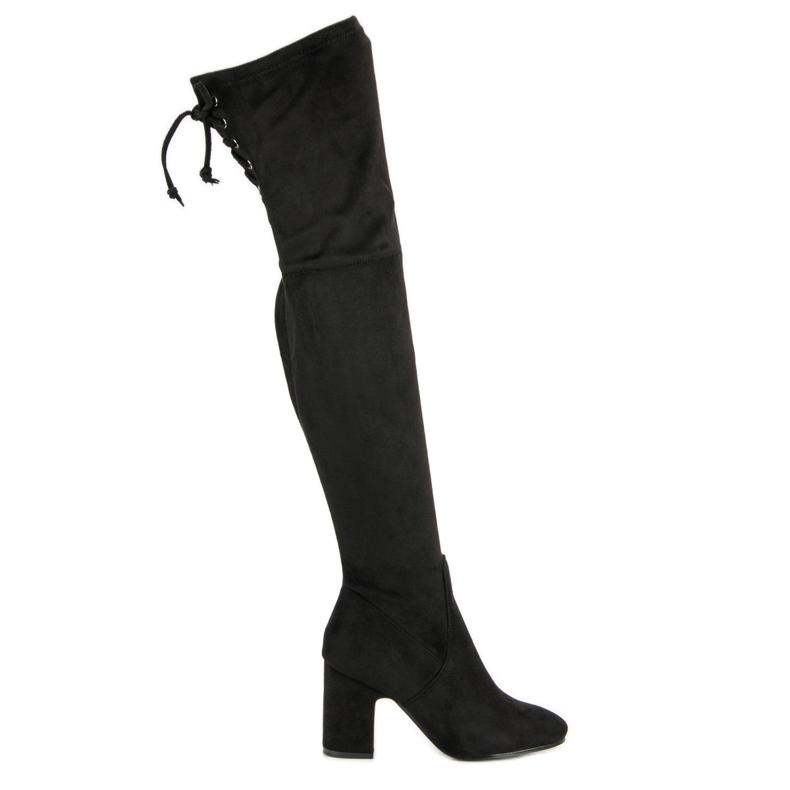 Super Me Svarta lårhöga stövlar på ett inlägg