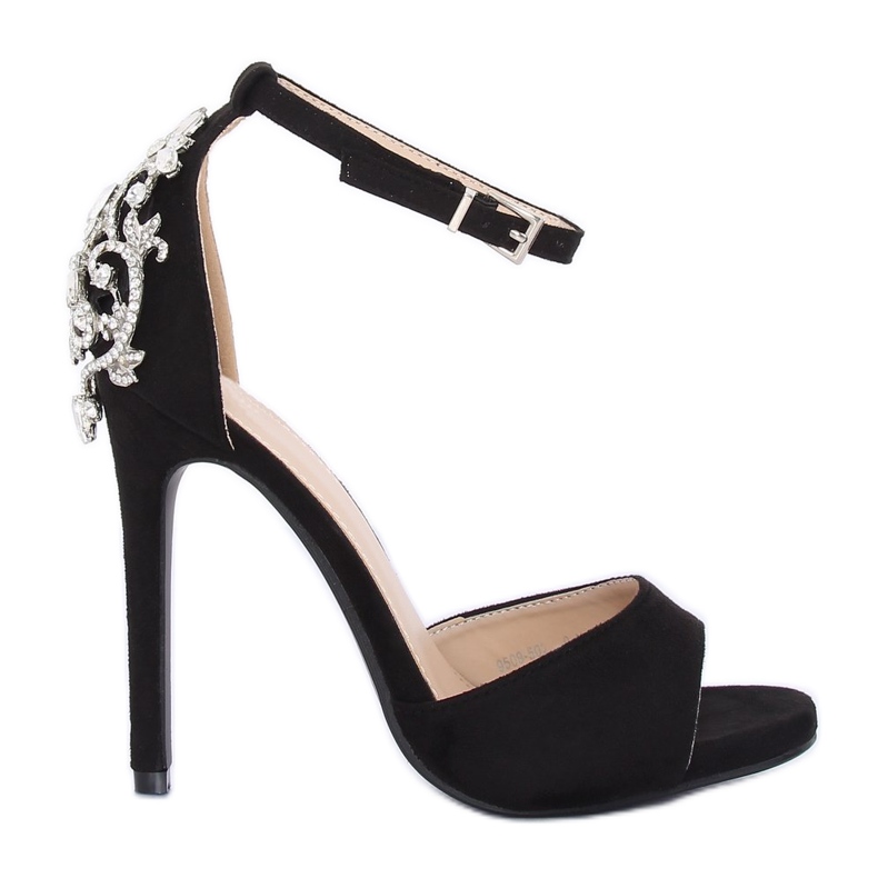 Sandaler på hög klack med stenar svart 9509-502 Svart