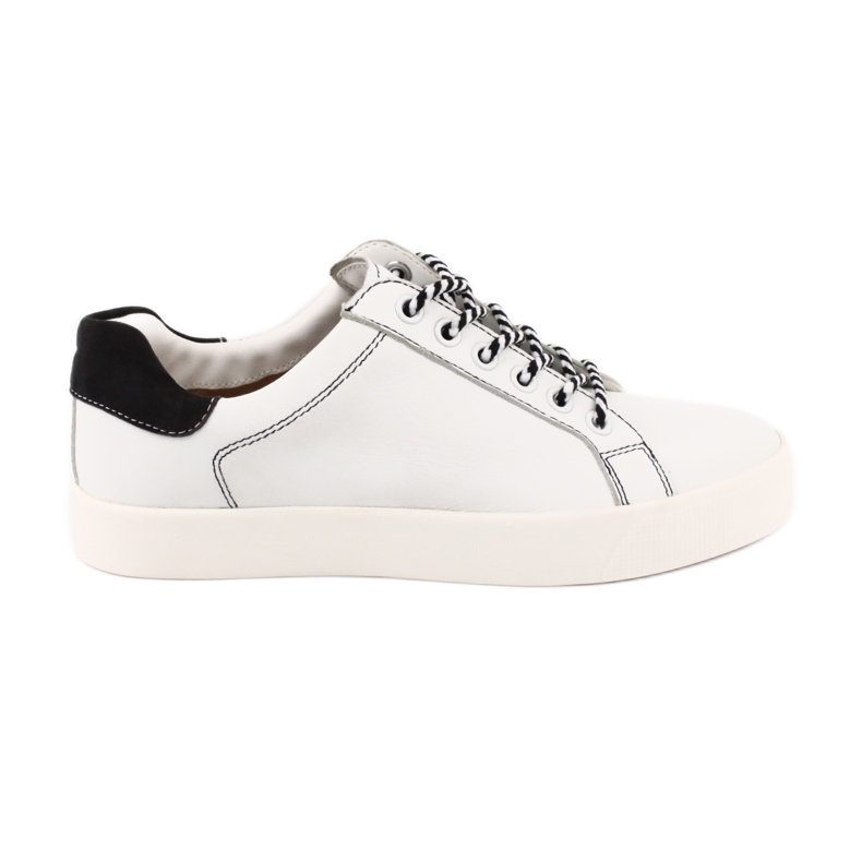 Caprice Women's White/Navy Blue Leather Sneakers bundna 23203 vit