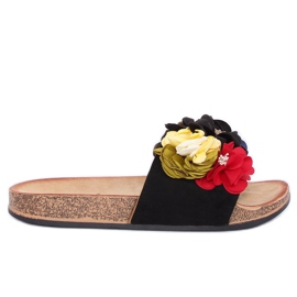 Svarta damas tofflor P-848 Svart mångfärgad