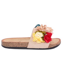 Beige tofflor för kvinnor P-848 Beige mångfärgad rosa