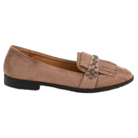 Laura Mode Beige loafers med strass