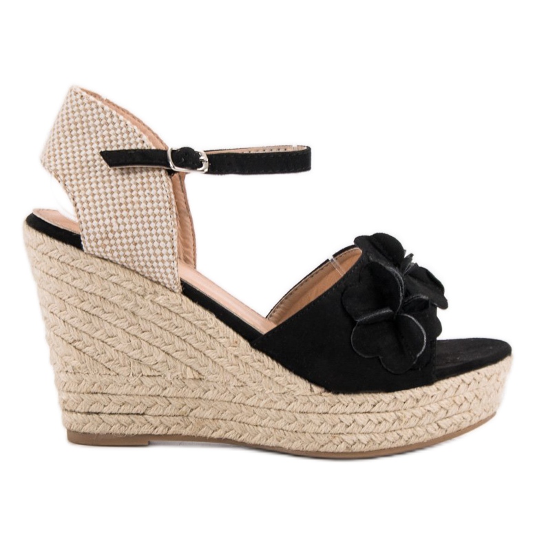 Top Shoes Svarta sandaler med blommor