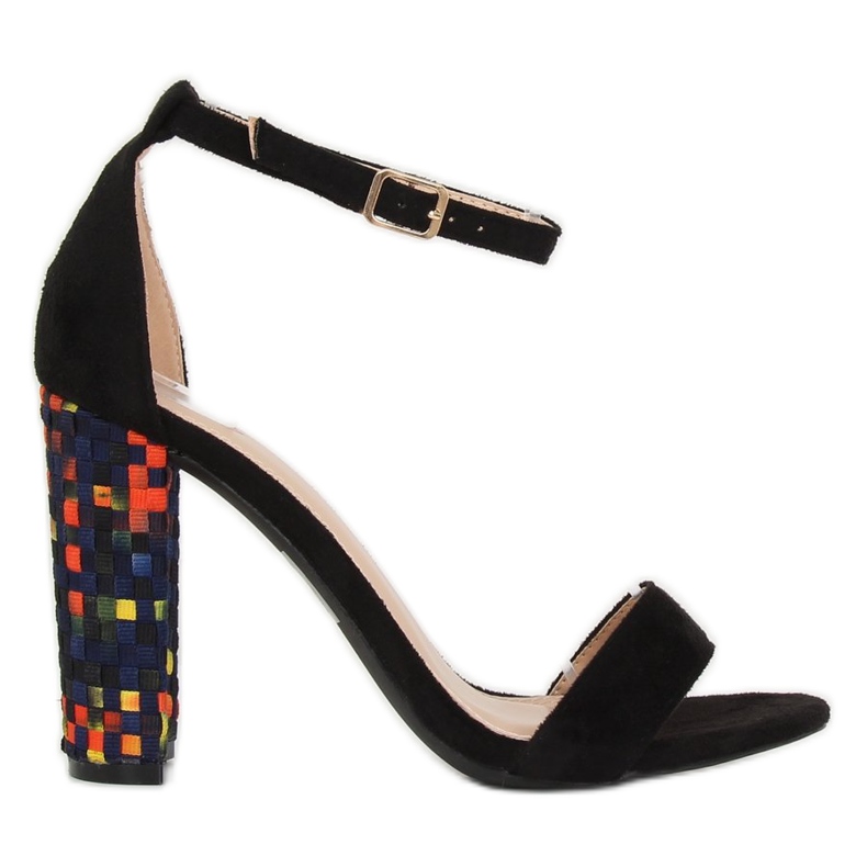 Svarta högklackade sandaler 708-24 Svart mångfärgad