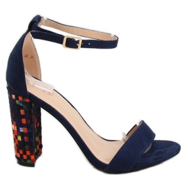 Marinblå högklackade sandaler 708-24 Marinblå mångfärgad