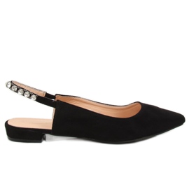 Svart LS5028 Svarta ballerinor med öppna klackar