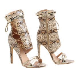 Ormskinn beige JR-041 Naken stövlar brun mångfärgad