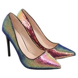 Stilettos med paljetter, bensinfärg NF-43P Svart mångfärgad