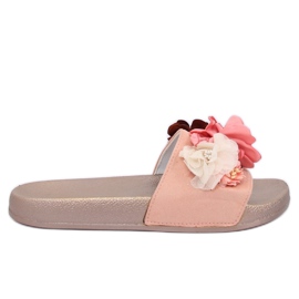 Rosa BG19 Champagne tofflor med blommor