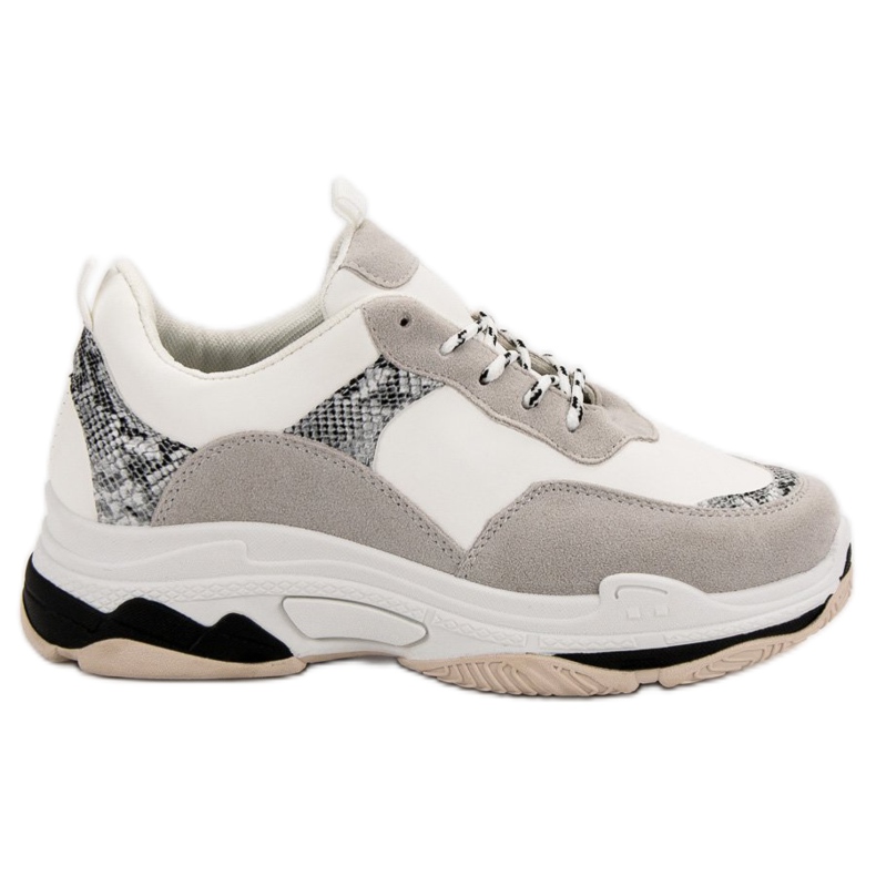 Vita sneakers med ett mönster svart brun