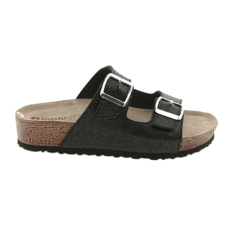 Svarta Inblu NM013 svarta tofflor för kvinnor med silverpartiklar