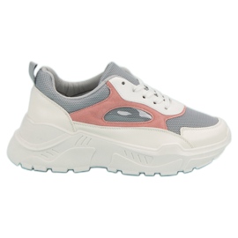 Sneakers på plattformen vit grå rosa