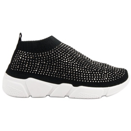 Textil sportskor med kristaller svart