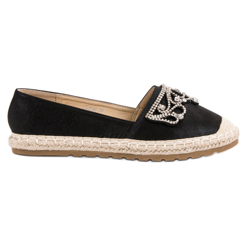Ideal Shoes Svarta espadriller med prydnader
